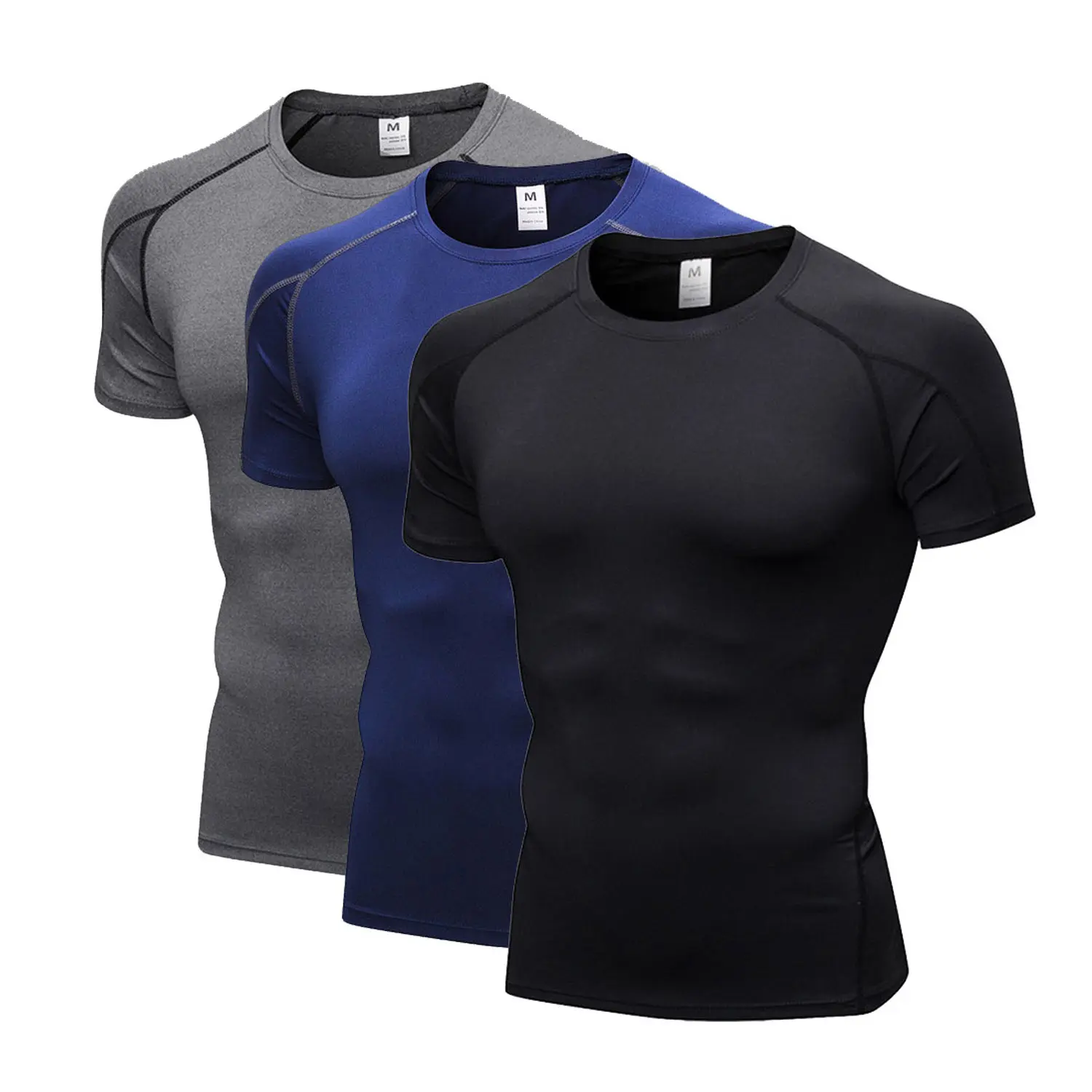 Men's 3-Pack Short Sleeve Compression Gym T Shirts, Athletic Fitted Breathable Quick Dry Base Layer Undershirts, Moisture Wicking Slim Sportswear for Running, Gym, Compression Shirts