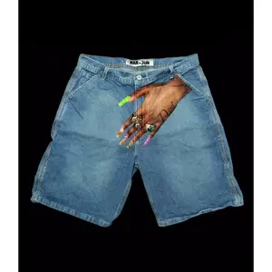pocket short 2024 European and American Hip Hop Denim Shorts Y2K Personalized Printed Finger Blue Loose Shorts Basketball Shorts Street Wear Womenswear Bottom gymshorts gym outfits workout set basketball shorts