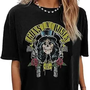Country Music Oversized Graphic Tee for Women Rock Band Music T-Shirts Vintage Skull Rose Short Sleeve Shirts Tops