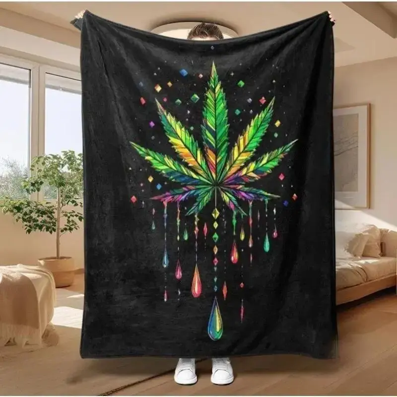 Dank Weed Theme Flannel Throw Blanket, Funny Plant Leaf Print, Soft Warm Lightweight, Cozy Blanket for Sofa Bed, Fun Gift for Plant Lovers Christmas Birthday