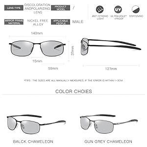 FEISEDY Classic Polarized Photochromic Sunglasses Driving Photosensitive Glasses B2444