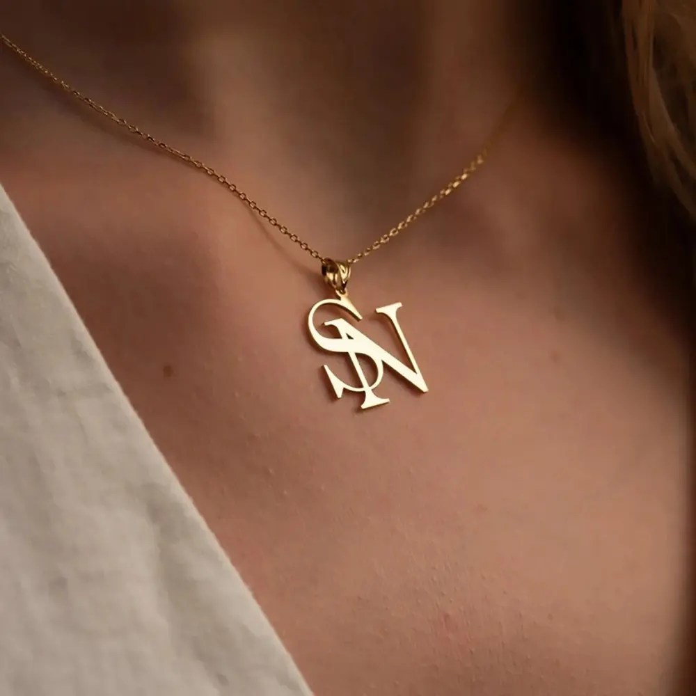 Couple's Initials Necklace Stainless Steel Personalized Double Letter Pendent Golden Color Birthday Gift for Lover