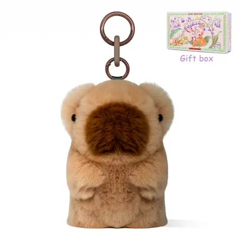 【BunnyLulu】Unisex Cute Capybara Super Soft Fluffy Pompom Keychain - 8x12cm Fashion Accessory, Backpack/Bag Charm with Gift Tin Box, Stress Relief Item, Gifts for Him, Car Key Accessory