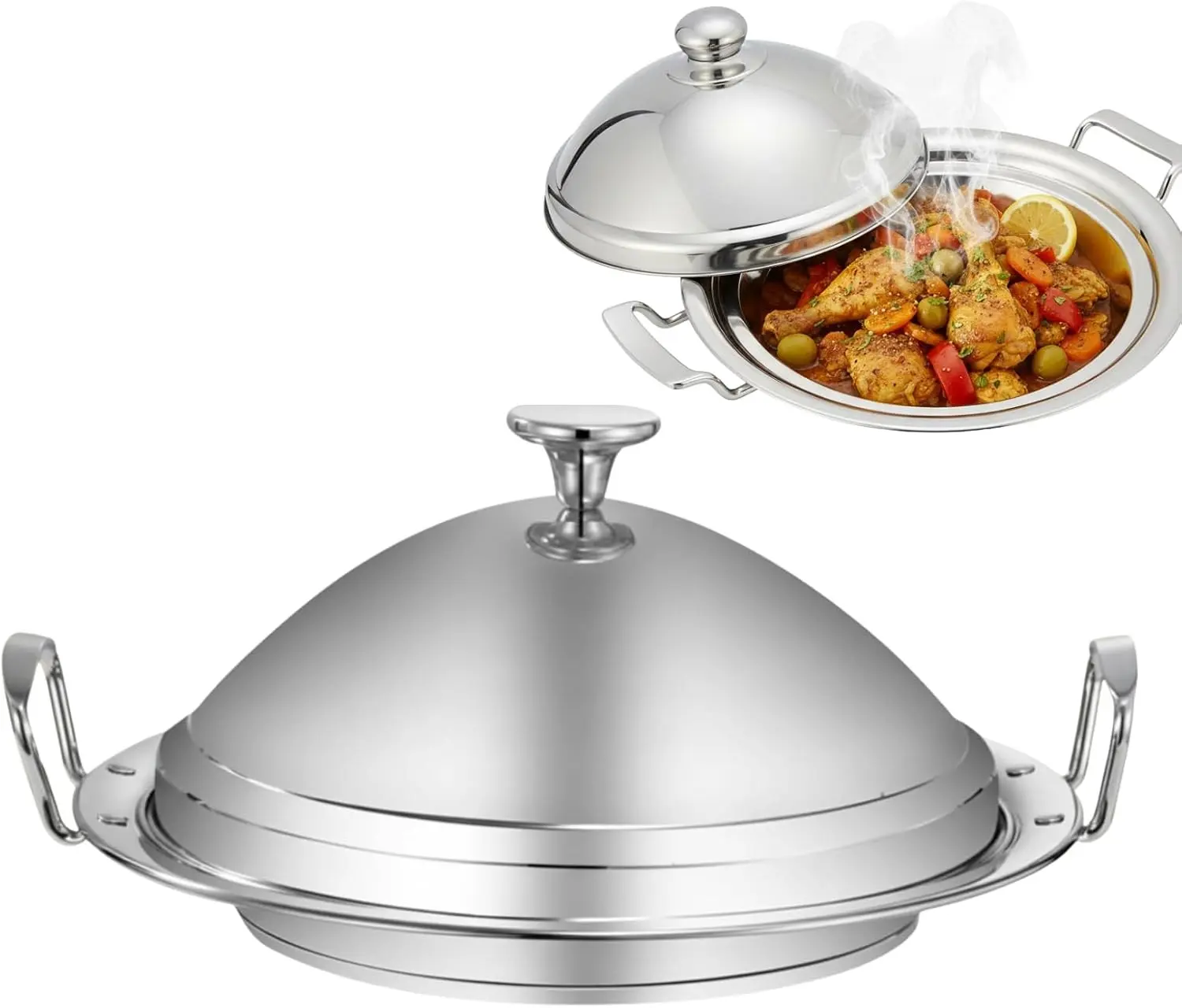11" Stainless Steel Moroccan Tagine Pot, Large Moroccan Tajine Casserole with Cone-Shaped Lid and 2 Handles for Cooking