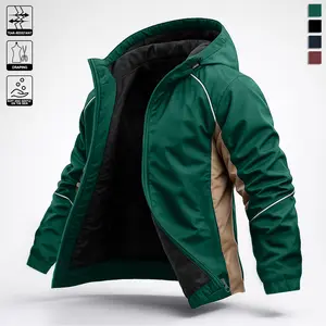 Men's Casual Waterproof Jacket with Adjustable Hood, Tactical Waterproof Durable Design Suitable for Outdoor Activities and Everyday Wear, Sporty Casual Style, All-Season Versatility Men's Top Zipper Hoodie Durable Long Sleeve Green