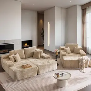 Oversized Sectional Double Lounge Chaise with Cloud Plush Sofa Bed, 81" x 66", No Assembly Required, Corduroy & Velvet Materials, 3 Seating Capacity