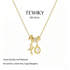 Tewiky Initial Birthstone Necklaces for Women, Dainty  14K Gold Planted  Necklace with Multi-Element Birthstone Gold Layered Necklace Crystal Pendant Necklace for Women Mothers Day Birthday Gift Jewelry