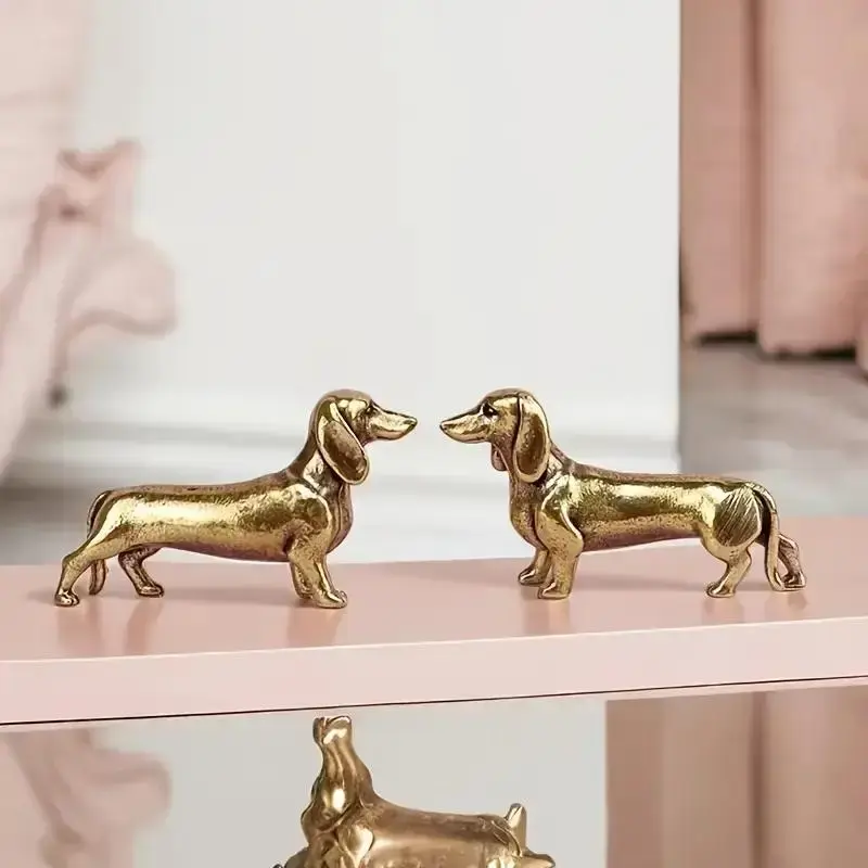 2PCS Vintage Brass brass dachshund Statues,Handmade Metal Figurines,Decorative Ornament For Home Office Desktop & Bookshelf,Ideal Gift Choice For Dog Lovers