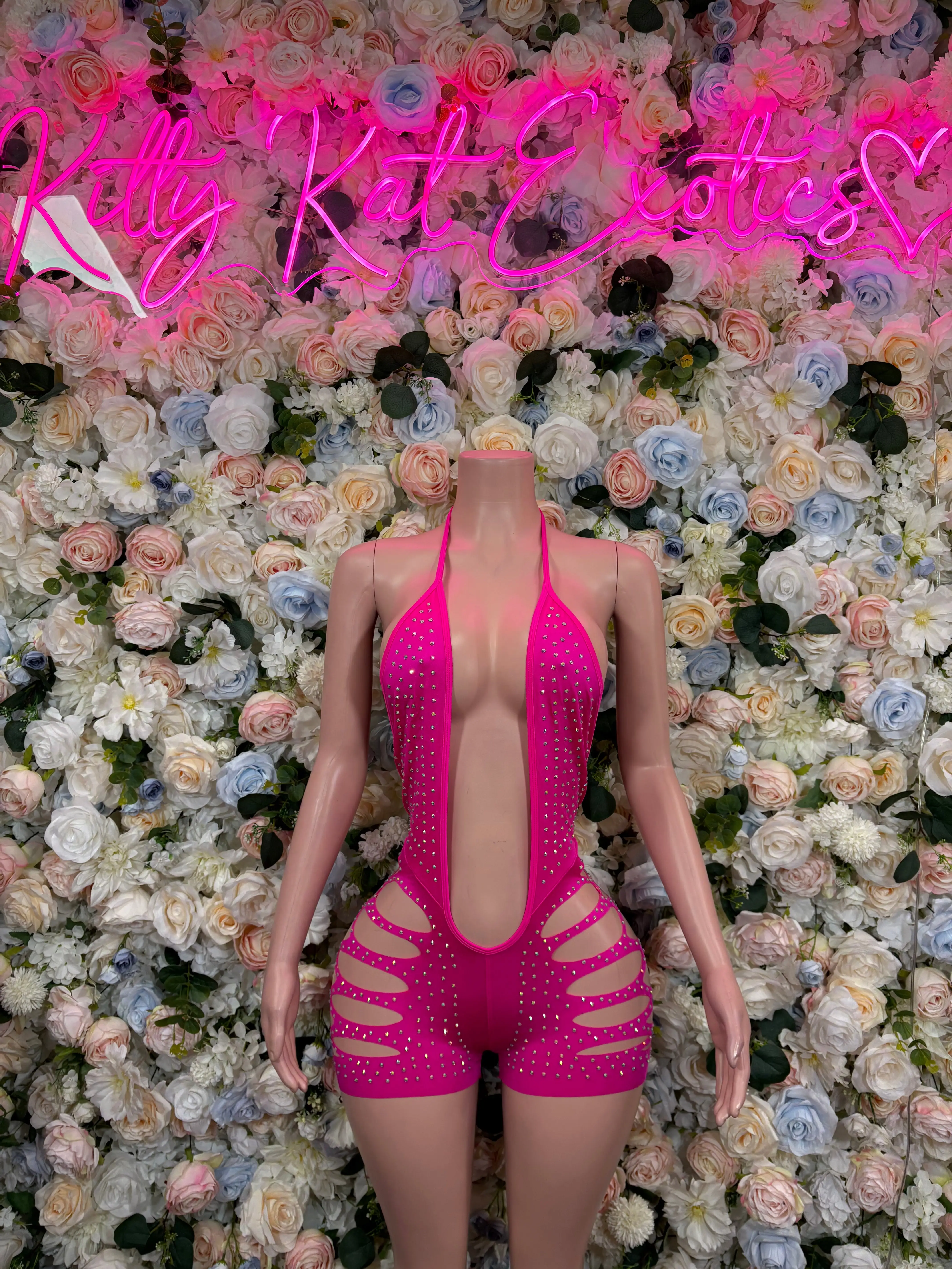 Pink Rhinestone Bodysuit – Festival Rave Outfit