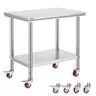 VEVOR Sturdy Wheeled Stainless Steel Work Table (36x24 in) - SUS201 Rust-Resist Steel, 4 Smooth Wheels, 3-Level Shelf, Adjustable NSF Certified, for Kitchen Prep, Chop, Knead, Store, School, Office, Garage Fixture