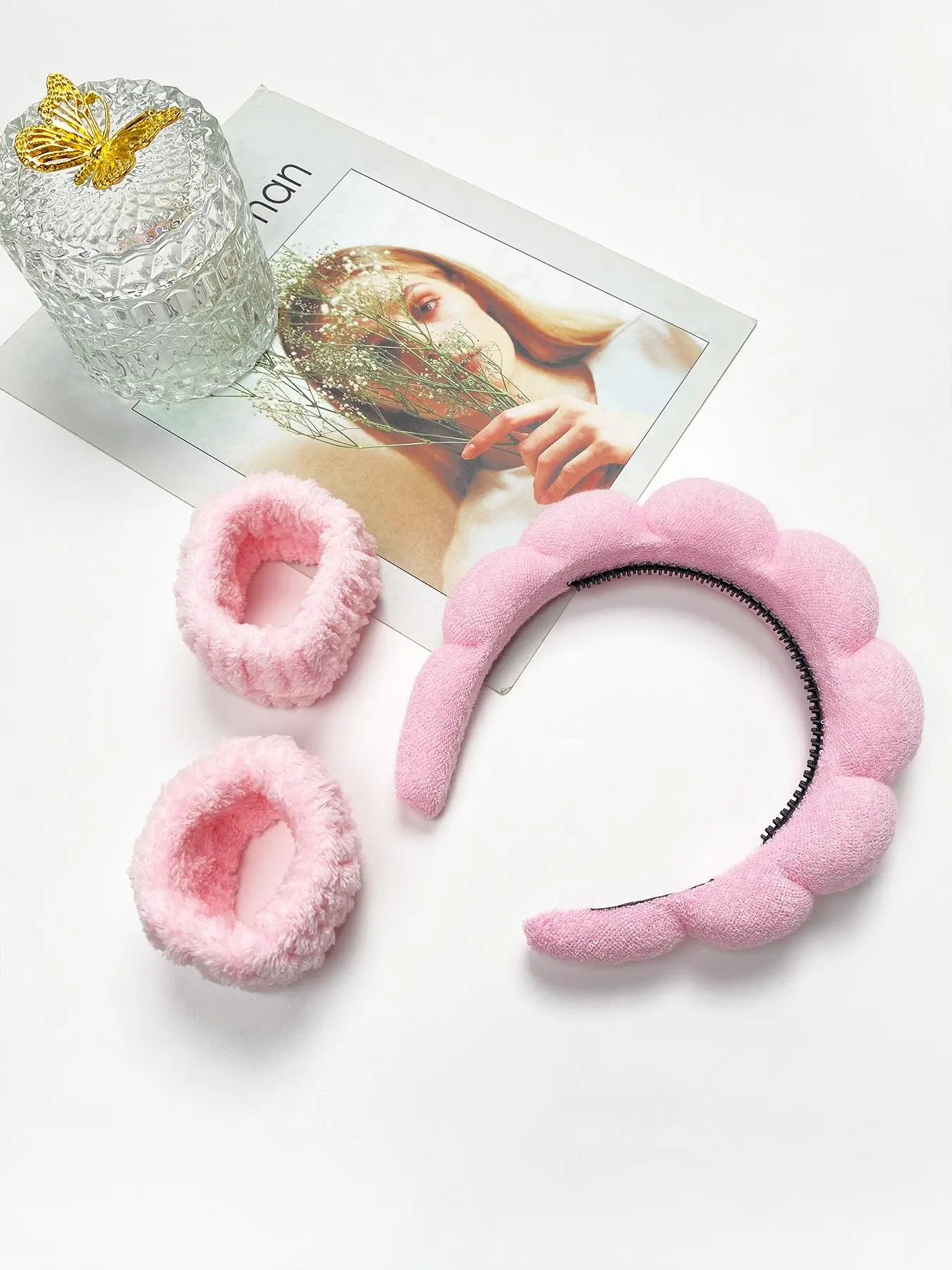 Cloud Shaped Padded Headband & Wristband Set, Face Wash Headband & Wristband, Hair Accessories Set for Women & Girls