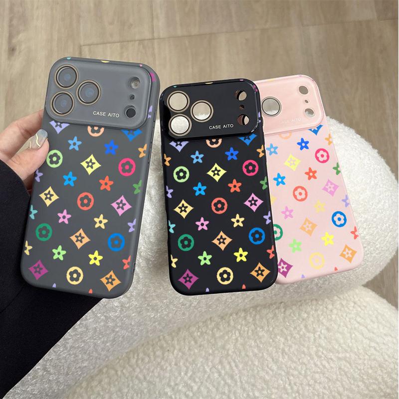 Trendy unique colorful Monogram Pattern Solid Color Phone Case with Ultra Skin friendly Touch, All Inclusive Lens Phone Case Suitable for Apple 17 16 15 14 13 12