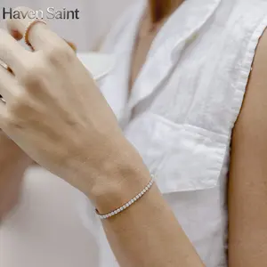 Haven Saint 14K Gold Plated Cubic Zirconia Classic Tennis Bracelet for Women | Adjustable Slider