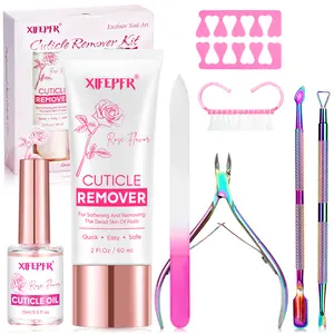 XIFEPFR Cuticle Remover Kit - Cuticle Remover Cream & Cuticle Oil, Rose Flavor Cuticle Care Kit with Cuticle Trimmer Cuticle Pusher Cuticle Nipper for Manicure, Removedor de Cuticula for Nail Care