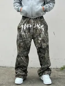 Men's Y2K Camo Pants Set, Vintage Branch Print, High Street Loose Fit, Casual Summer Streetwear, Cool and Practical