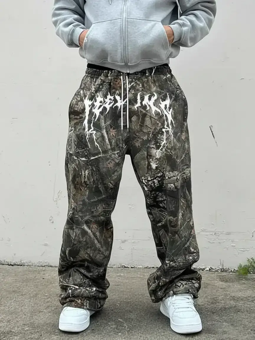 Men's Y2K Camo Pants Set, Camouflage Vintage Branch Print, High Street Loose Fit, Casual Summer Streetwear, Cool and Practical, Trouser, Menswear, Clothing, Clothes