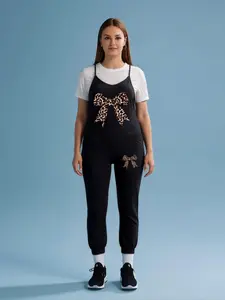 【Plus Size】 Leopard Print Bow Decor Overalls Jumpsuit, Casual Comfy Cami Jumpsuit for Daily Wear, Women's Plus Clothing for All Seasons