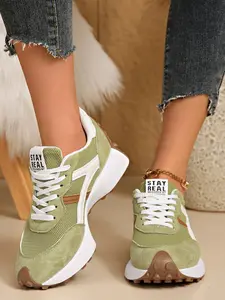 Women's Thick Soled Retro Four Season Casual Shoes, Trainer, Sneaker, Fashionable Color Blocking Design, Lightweight PU Upper, All Seasons