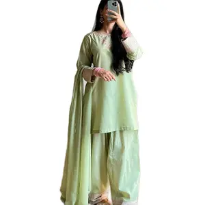 Designer party wear look tops with farshi salwar in rayon cotton silk fabric with multi needle, sequence, and zari work
