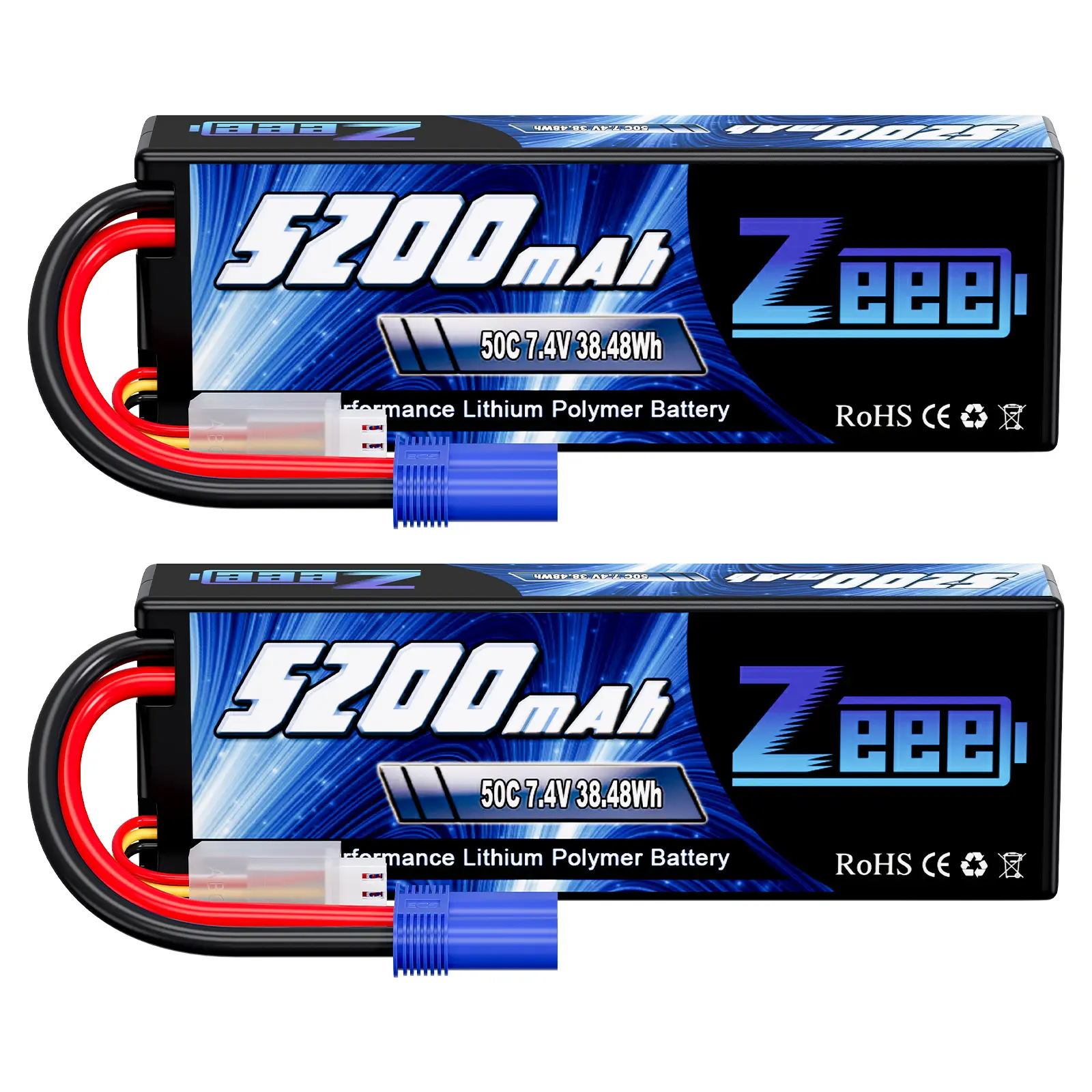 Zeee 2S 5200mAh 7.4V 50C Lipo Battery Hard Case Lipos with EC5 Plug for 1/8 1/10 RC Vehicles Car Slash RC Buggy Truggy RC Hobby(2 Pack) rc  battery LiPo Power Pack with Connector mobil  remote  control