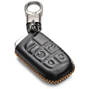 Vitodeco Genuine Leather Smart Key Keyless Remote Entry Fob Case Cover Compatible for Jeep, Dodge, Chrysler (2014 - 2022 Models) - 3 to 5 Buttons