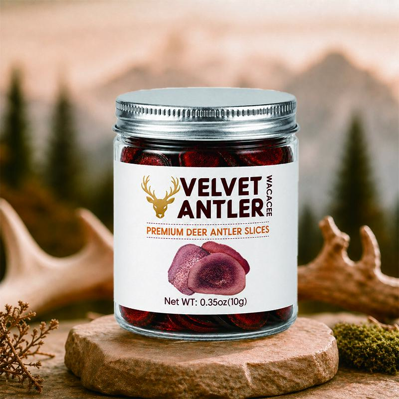 WACACEE carefully selected genuine, high-quality dried deer antler—plump texture and clear grain; naturally air-dried to retain nutrients; suitable for soaking, stewing, or making liquor; a nourishing home wellness ingredient.