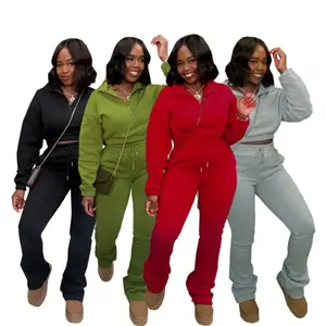 Women's Two-piece Zipper Half Collar Waist Cinched Fleece Sweatshirt Tied Rope Pants Set 2025 Autumn Slim Fit Tracksuit Set Crop Tops Flare Pants Set Fit  Tracksuit Set Drawstring Flare  Set Lounge Set with Flare Leggings Lounge Set with Bell Bottoms