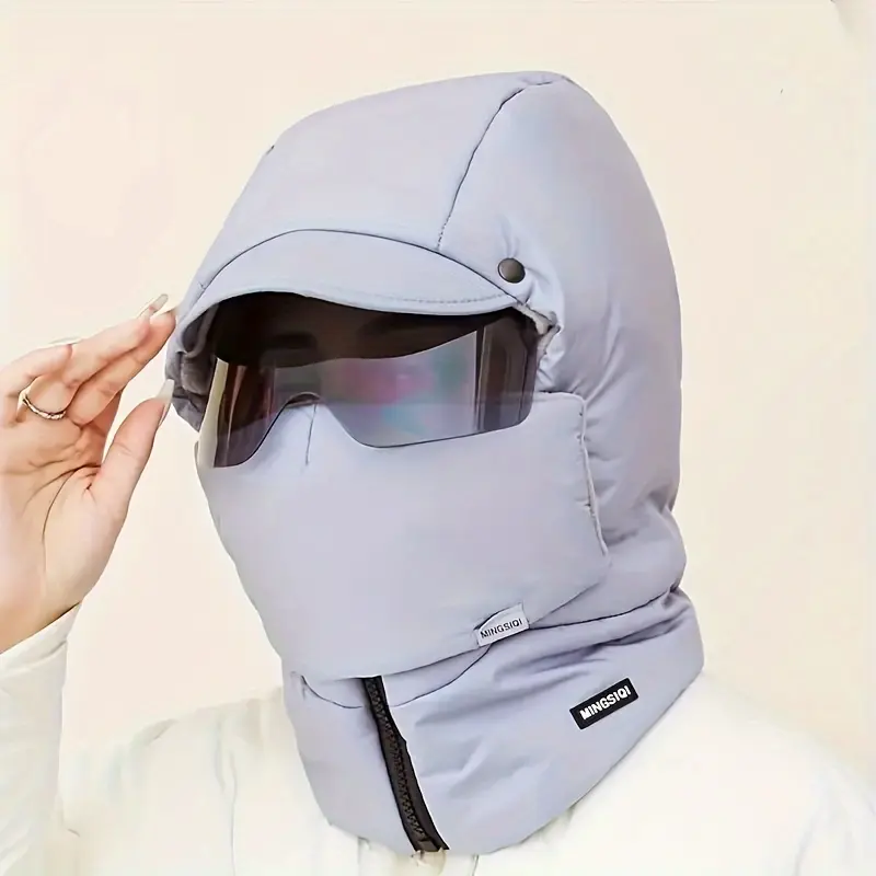 Winter Down Bomber Hat With Goggles Windproof Mask Solid Color Coldproof Aviator Trapper Hat Outdoor Ski Hats For Women & Men