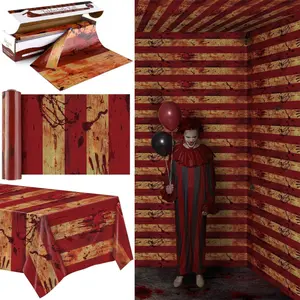 100 Ft x 54 Inch Creepy Carnival Tablecloth Roll with Cutter Box Plastic Table Cover Roll Halloween Bloody Circus Tent Backdrop for Halloween Party Circus Clown Room Wall Decorations