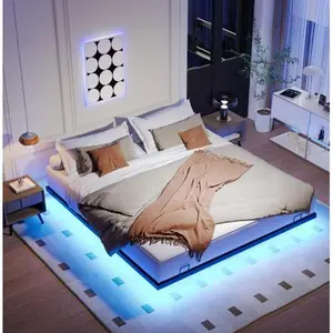 [Bellemave]Queen/King Size Floating Bed Frames with LED Lights, Metal Platform Bed , Solid and Stable, Noise Free, No Box Spring Needed, Easy Assembly (King)