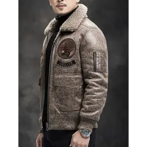 Men'S Faux Fur Bomber Jacket, Casual Style, Short Sleeve, Zipper Closure, Unisex Collar Fabric
