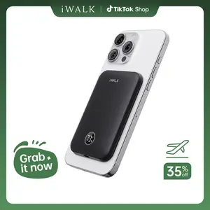 iWALK Wireless Portable Charger 5000mAh 18W PD Magnetic Slim Power Bank with LED Display for iPhone 17/16/15/14/13/12 Series Travel Battery Pack Cable Connector - Digital Charging
