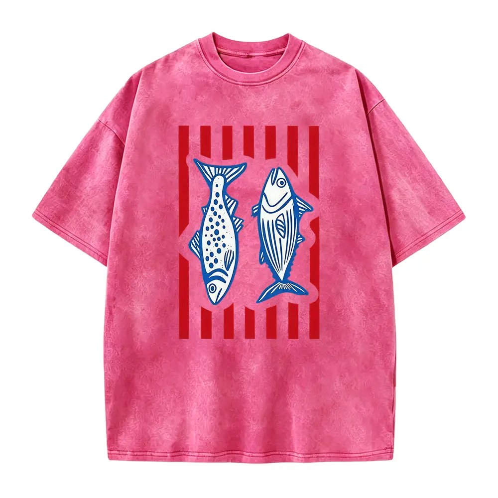 Women's pure cotton sardine print T-shirt, made of comfortable and soft fabric, suitable for everyday wear and food lovers. Casual StreetwearUnisex Crew neck T-shirt for Men And Women,All-Season Comfort,Heavyweight 100% Cotton