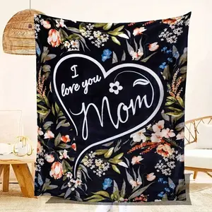 Mom'S Plush Blanket, "I Love You Mom" Heart-Shaped Design, Soft And Comfortable Gifts, Four Seasons Multi-Purpose Knitted Fabric, Digital Printing, Asian Style, Birthday And Holiday Gifts - 100% Professional. warm flannel blanket