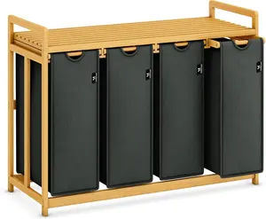 Bathola Premium laundry baskets 200L - 4 pieces 50L, bamboo detachable laundry bags,  laundry collector and bathroom and bedroom laundry boxes