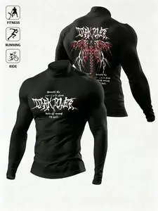 Death Metal Aesthetic Sportswear Men's Quick-Dry Long Sleeve Athletic Top - High-Performance Compression Gear for Running, Cycling & Fitness - Breathable Gym Wear with Spine Graphic Detail - Athletic Compression Shirts