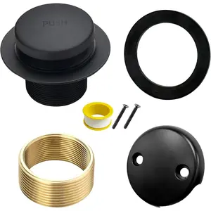 Matte Black Tub Drain Replacement Kit with Two-Hole Overflow Faceplate and A Roll of Thread Seal Tape, Universal Fine/Coarse Thread Tub Drain and Overflow Kit