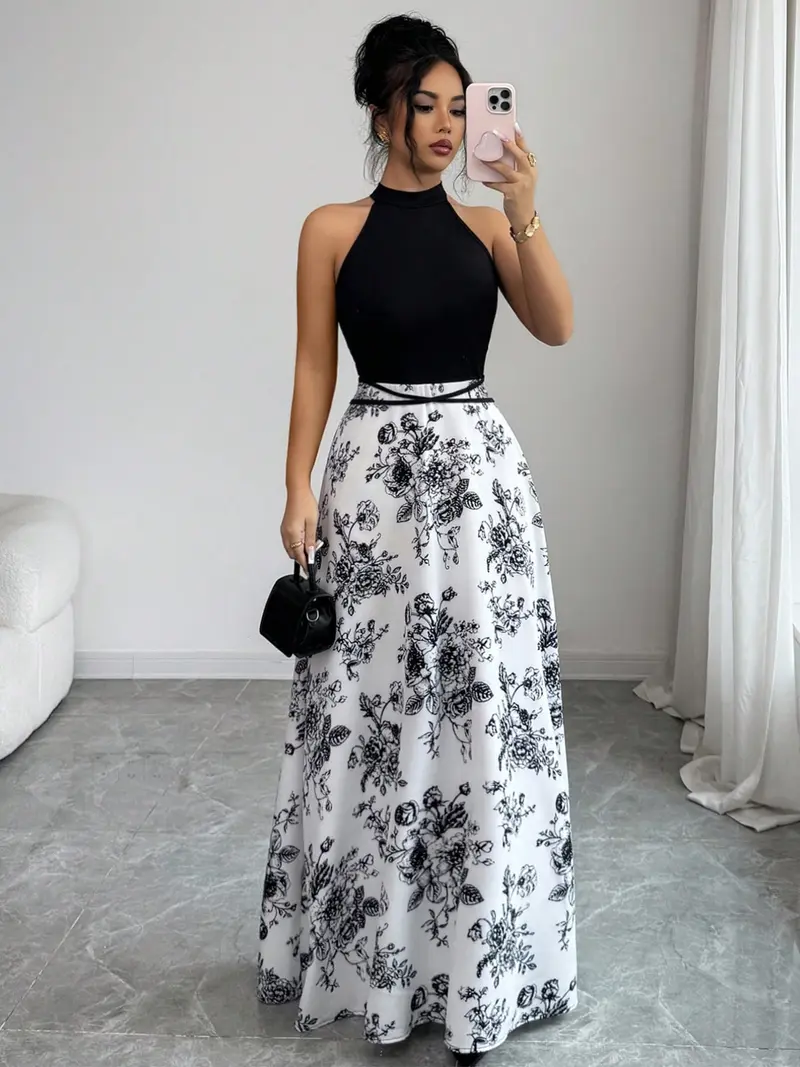 slim fit dress slacks Petal Whisper Blue Pretty Floral Flared Skirt Midi Dress main image 0