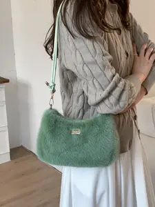 Ladies' Shoulder Bag, Crossbody Tote Bag, Autumn Winter Fashion, Simple & Casual Design, Solid Color, Perfect for Daily Commute, Shopping, Plush Material
