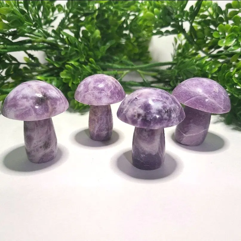 Crystal Mushrooms | Lepidolite Mushroom, Rose Quartz Mushroom, Carved Gemstone Mushroom, Plant Crystal, Garden Gem, Fairy Crystals, Fungi