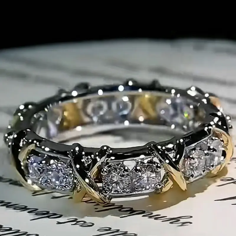 Unisex Handmade Stack-Ready Geometric X-Shape Cubic Zirconia Fashion Ring Set - Ice, Razzle Dazzle, CZ-Bright Accents, Costume Jewelry Rings, Modern Statement Accessories, Adult Gift