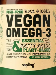 Vegaan Omega 3 Supplement - Plant Based DHA & EPA Fatty Acids - Carrageenan Free, Alternative to Fish Oil, Supports Heart, Brain, Joint Health - Sustainably Sourced Algae - 60 Softgels