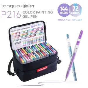 Languo 216pcs Colorful Gel Pen Set, 144 Acrylic + 72 Glitter Pens, Handheld Storage Bag, 1.0mm Tip, Rich Colors, Large Capacity Ink, Art Supplies