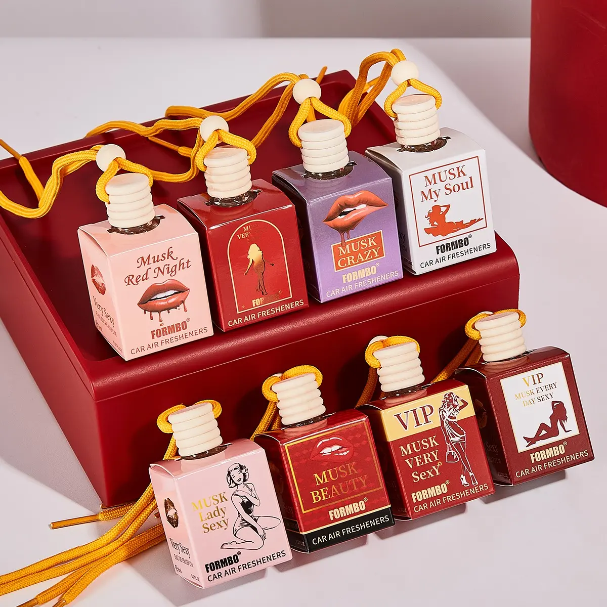 Formbo 8-Pack Musk Car Air Fresheners, Car Fragrance Set, 8 Seductive Scents, Long-Lasting Odor Eliminator, Car Deodorizer, Car Odor Remover, Cute Hanging Diffuser for Car, Bedroom, Office