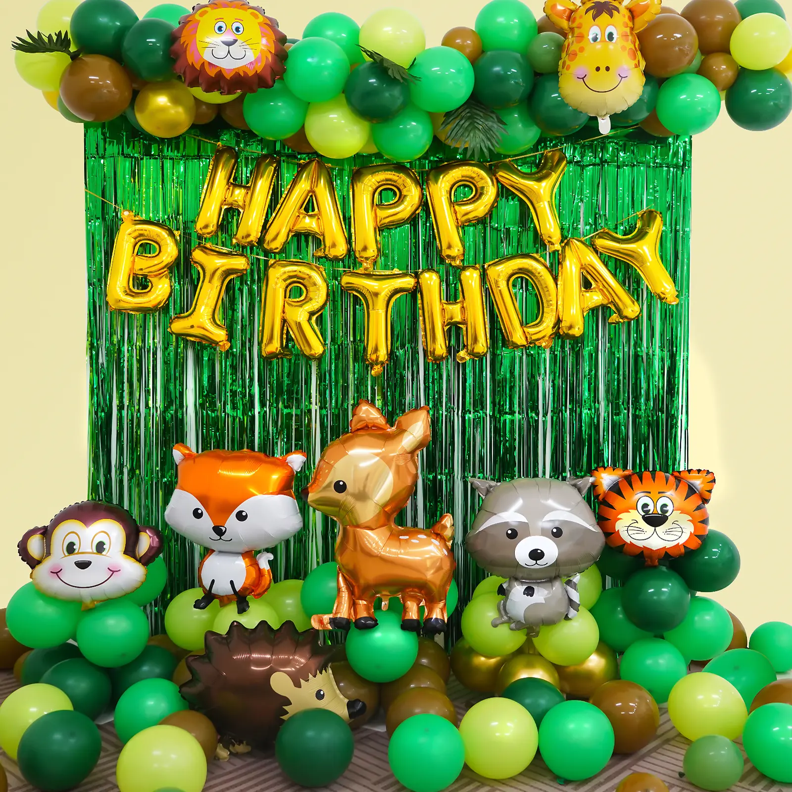 Woodland Wild Animals Balloon Garland Arch Kit - Jungle Safari Theme Happy Birthday Decor, Latex Balloons for Room Outdoor Backdrop Festive Party Supplies