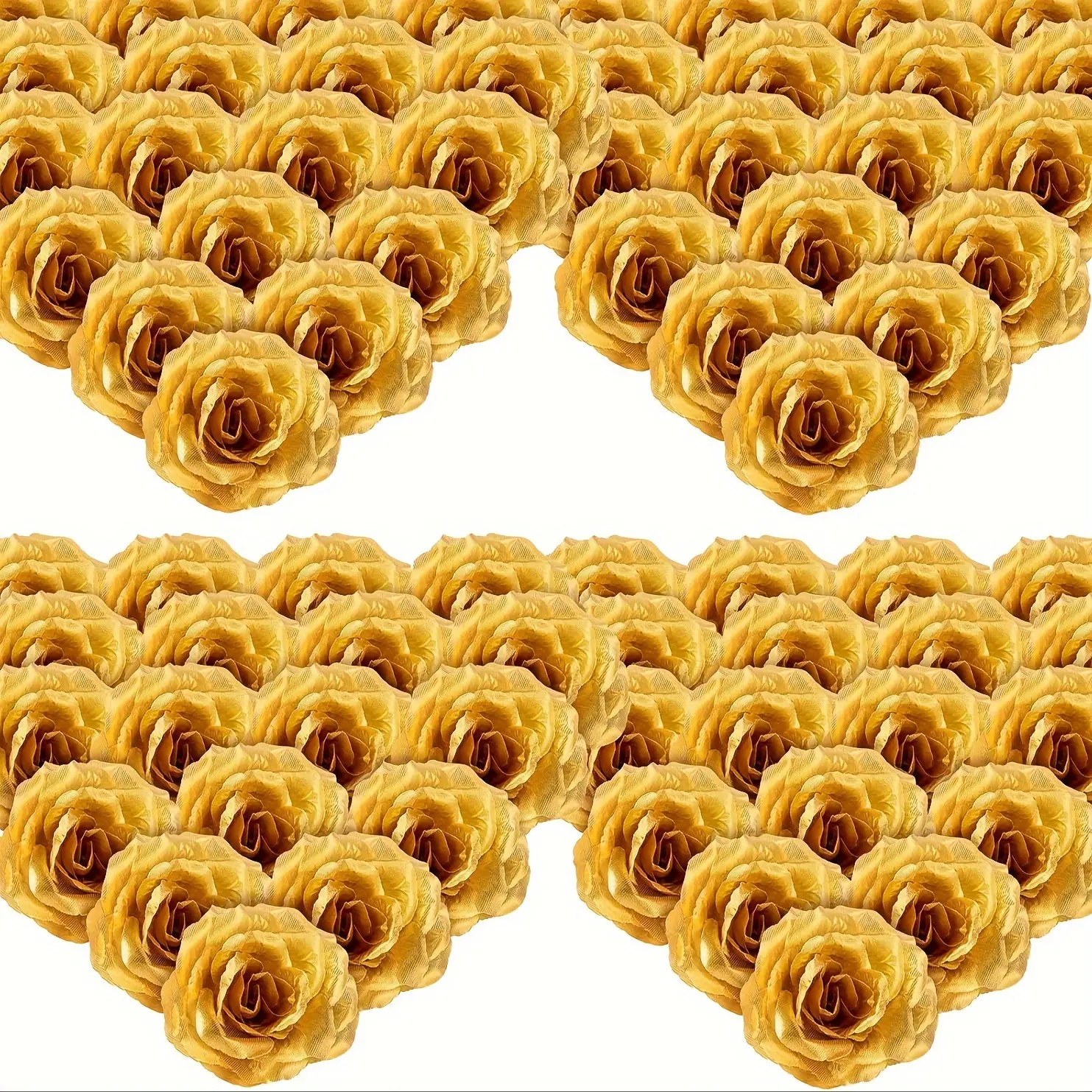 Bulk Gold Artificial Rose Heads - 50/100 Pcs, 4 in/10 cm Stemless Plastic Decorative Flowers for Wedding Centerpieces, Decoration, Party, New Year, Wall & Hat Wall Decorations, DIY Crafts