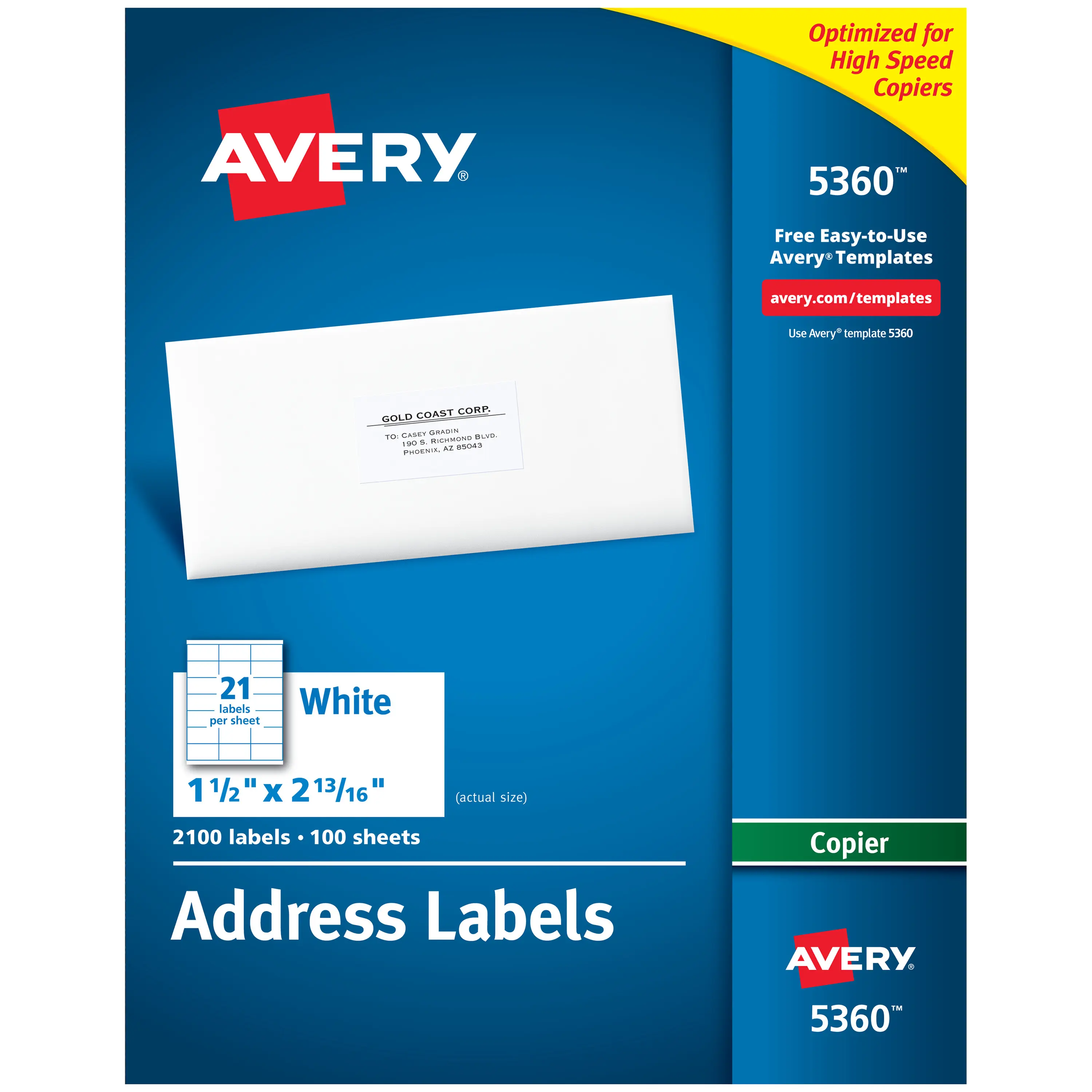 Avery Rectangular Address Labels for Copiers, 1" x 2-13/16", 2100 White Office Supplies, Templates Available (5360)