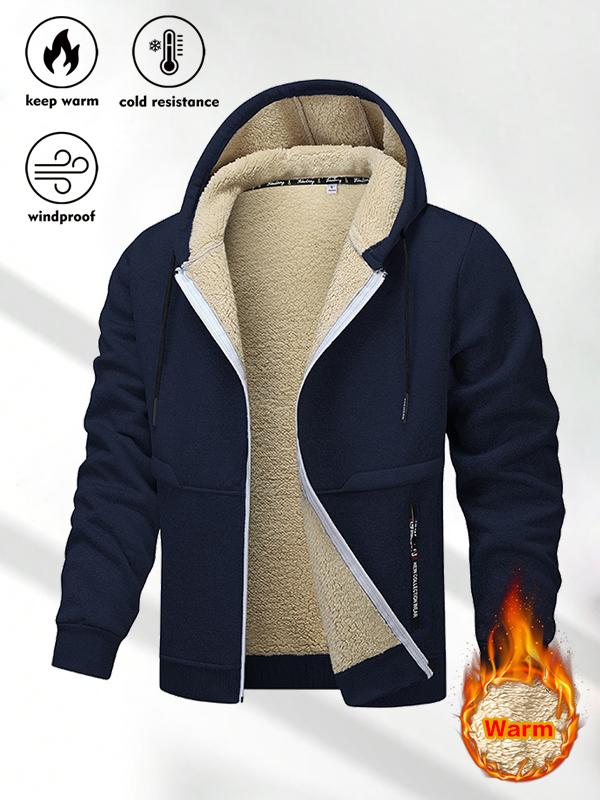 Men's Winter Sports Hoodie 2PCS Sherpa Fleece Lined Warm Thick Cold Resistant Windproof Full Zip Jacket for Daily Outdoor Use