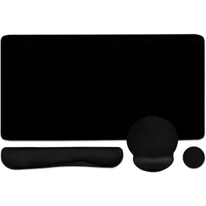 4-in-1 Gaming Mouse Pad Wrist Support Set, Desk Pad + Mouse Pad With Wrist Rest + Keyboard Wrist Rest + Coaster, Ergonomic Design For Home Office Study Game-Black
