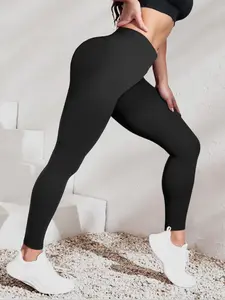 High-Waisted Seamless Yoga Pants, Sporty High Elasticity Fitness Long Pants, No Drop Crotch, All Seasons, Plain Pattern, Athletic Leggings, Seamless Gym Leggings